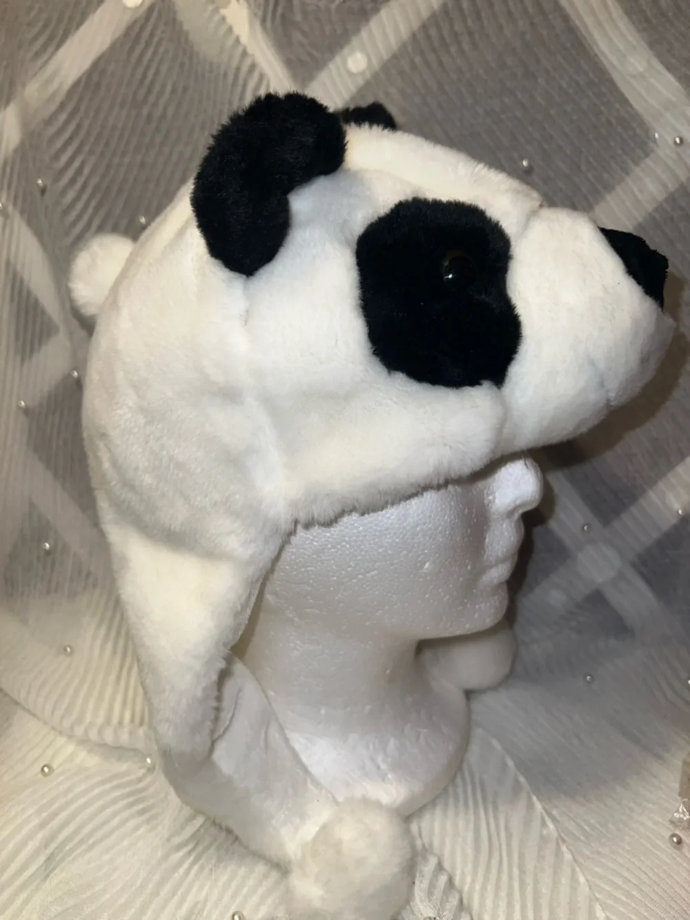 Panda Plush Hooded Hat - White and Black